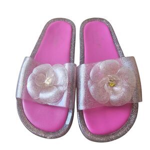 Kate Spade New York Glitter Pink Flower Jelly Slides Sandals Size 6